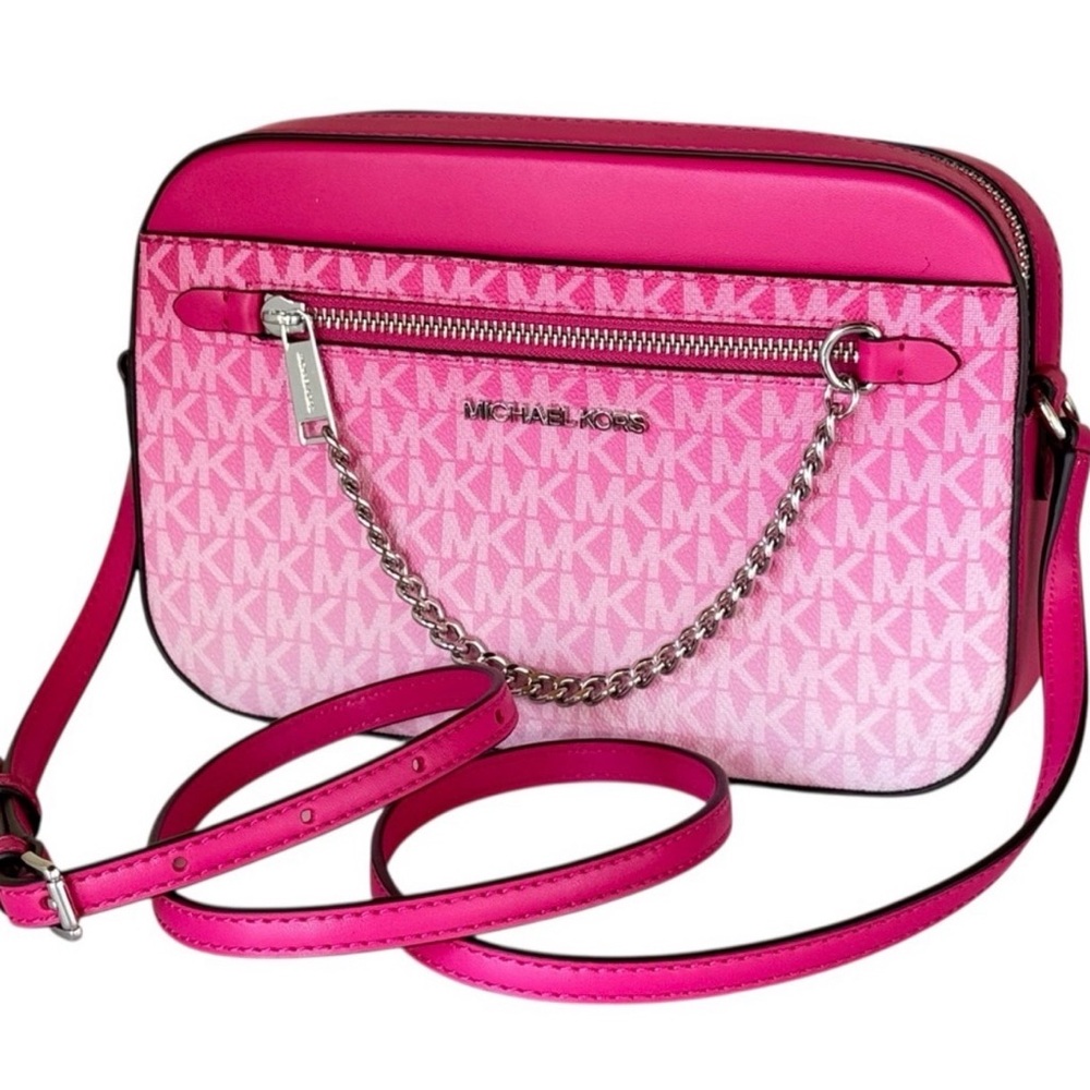 Michael Kors Jet Set Large Ombré Signature Crossbody bag in Dragonfruit pink